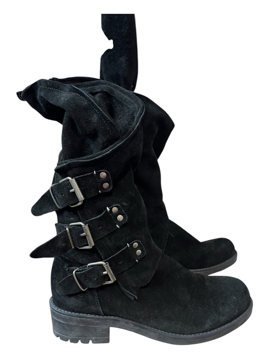 Coolway Shoes - Coolway Alida Black Suede Triple Buckle Slouchy Boots Size 40 / US 9 Biker Goth